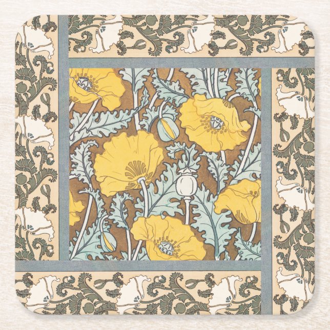 Dessous De Verre Carré illustration d'art pavot fleur jaune (Devant)