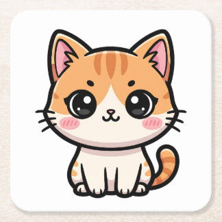 Dessous De Verre Carré Illustration de chat roux kawaii adorable