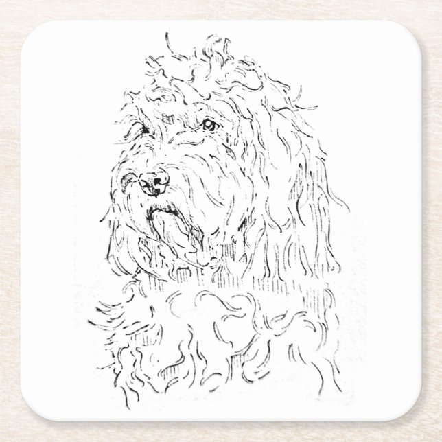Dessous De Verre Carré Illustration de chien, art mignon Cockapoo (Devant)