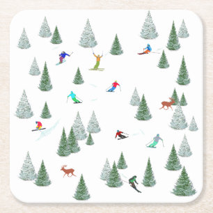 Dessous De Verre Carré Illustration de skieurs alpinistes en descente