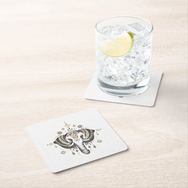 Dessous De Verre Carré Illustration de tête d'éléphant tribal (En situation)