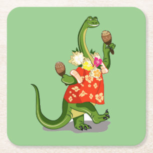 Dessous De Verre Carré Illustration D'Un Brontosaurus Jouant À Maracas.