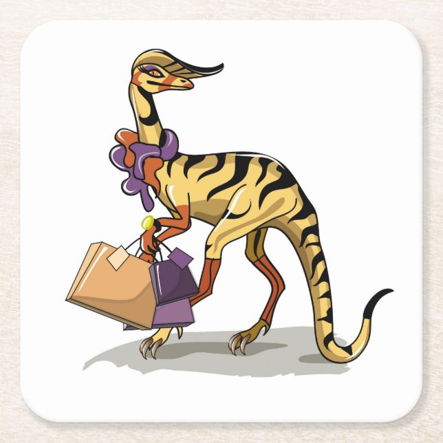 Dessous De Verre Carré Illustration D'Un Iguanodon Avec Sacs Commerciaux. (Devant)