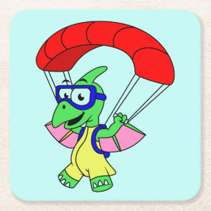 Dessous De Verre Carré Illustration D'Un Parachutage De Ptérodactyle.