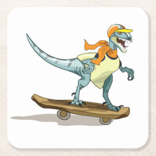 Dessous De Verre Carré Illustration D'Un Raptor Skateboard.
