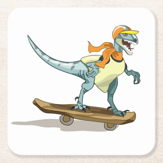 Dessous De Verre Carré Illustration D'Un Raptor Skateboard. (Devant)