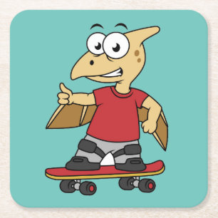 Dessous De Verre Carré Illustration D'Un Skateboard De Ptérosaure.