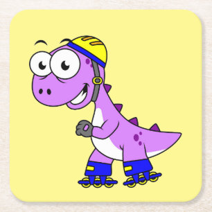 Dessous De Verre Carré Illustration D'Un Tyrannosaurus Rex De Patinage.