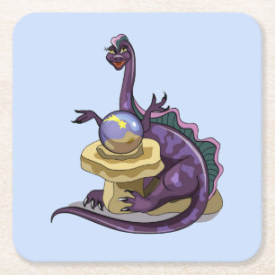 Dessous De Verre Carré Illustration D'Un Vendeur Fortune Plateosaurus.