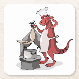 Dessous De Verre Carré Illustration D'Une Cuisine De Chef Tyrannosaurus R