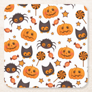 Dessous De Verre Carré Illustration mignonne de motif de Halloween