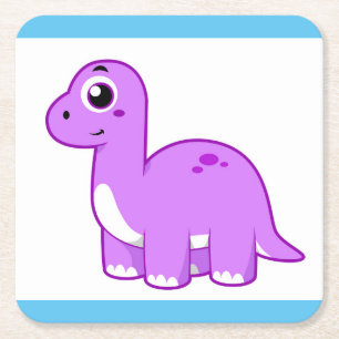 Dessous De Verre Carré Illustration Mignonne D'Un Brontosaurus Dinosaure.