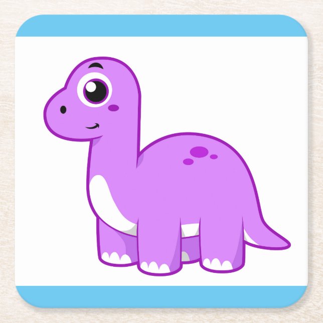 Dessous De Verre Carré Illustration Mignonne D'Un Brontosaurus Dinosaure. (Devant)