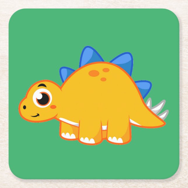 Dessous De Verre Carré Illustration Mignonne D'Un Stegosaurus. (Devant)