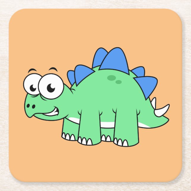 Dessous De Verre Carré Illustration Mignonne D'Un Stegosaurus. 2 (Devant)