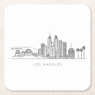 Dessous De Verre Carré Illustration minimaliste de la skyline de Los Ange