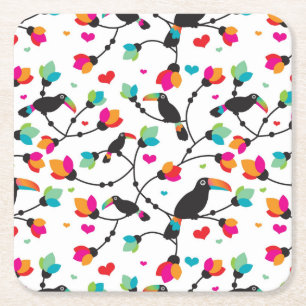 Dessous De Verre Carré illustration tropicale d'oiseau mignon de toucan