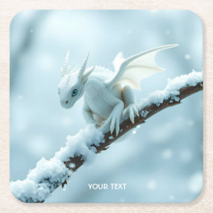 Dessous De Verre Carré Imaginaire Bébé blanc mignon Dragon