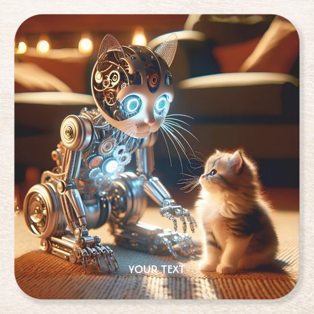 Dessous De Verre Carré Imaginaire Cute Cyborg Chat Kitten (Devant)