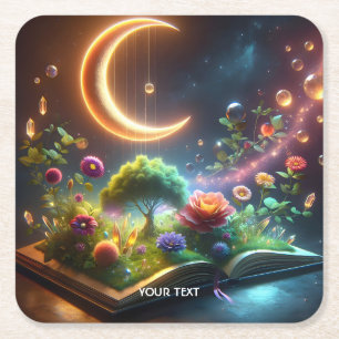 Dessous De Verre Carré Imaginaire Cute Moon Garden Book
