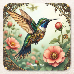 Dessous De Verre Carré Imaginaire Cute Steampunk Fleurs d'oiseaux