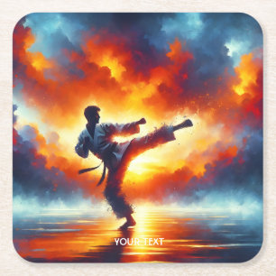 Dessous De Verre Carré Imaginaire joli Sunset Karate Fighter