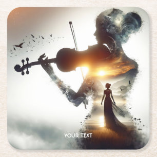 Dessous De Verre Carré Imaginaire jolie violon fille soleil