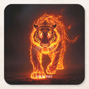 Dessous De Verre Carré Imaginaire mignon feu gros tigre