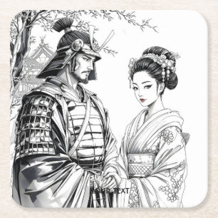 Dessous De Verre Carré Imaginaire mignon Samurai Geisha crayon