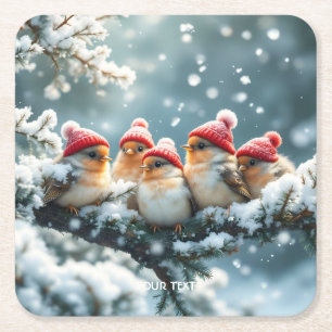 Dessous De Verre Carré Imaginaire Mignons Oiseaux Casquette Neige