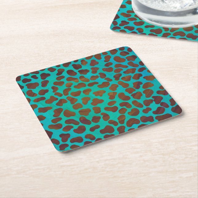 Dessous De Verre Carré Impression Brown et Turquoise dalmate (Incliné)