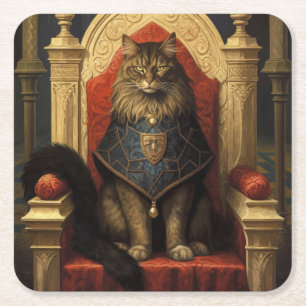 Dessous De Verre Carré Impression d'art du trône de chat Maine Coon noble