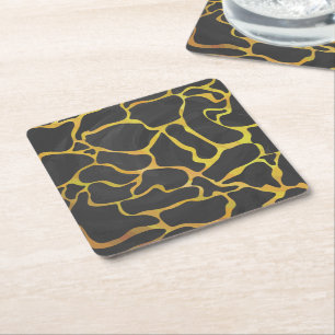 Dessous De Verre Carré Impression Giraffe noir et jaune