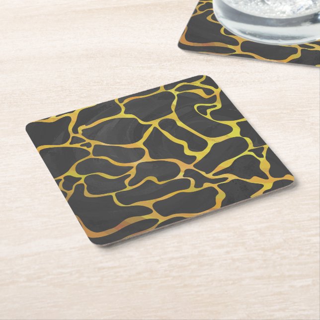 Dessous De Verre Carré Impression Giraffe noir et jaune (Incliné)