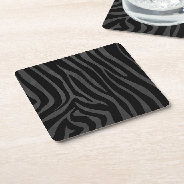 Dessous De Verre Carré Impression noire et grise Zebra (Incliné)