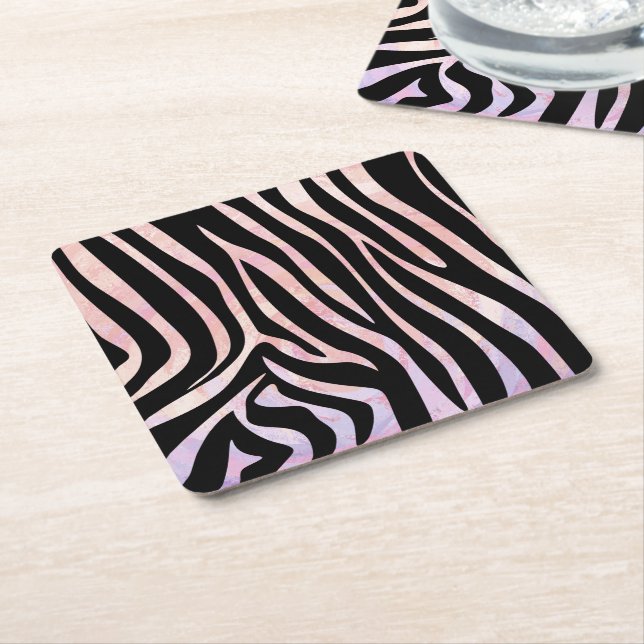 Dessous De Verre Carré Impression noire et rose Zebra (Incliné)