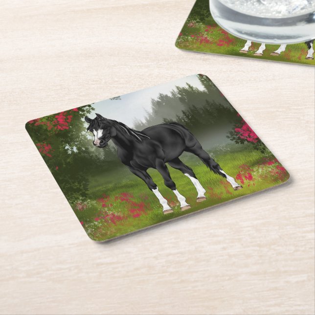 Dessous De Verre Carré Imprimer Cheval Arabe Noir (Incliné)