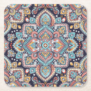 Dessous De Verre Carré Indian Paisley : Motif ethnique mandala