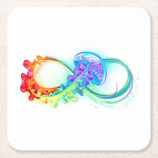 Dessous De Verre Carré Infinity avec Rainbow Jellyfish (Devant)