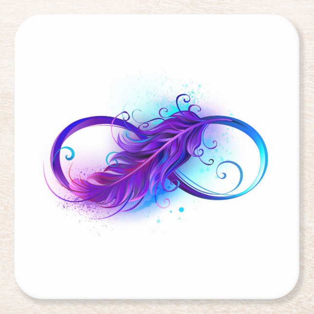 Dessous De Verre Carré Infinity with purple feather (Devant)