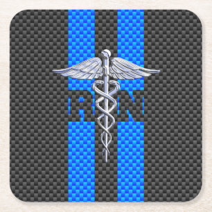 Dessous De Verre Carré Infirmière inscrite RN Caduceus Carbon Fiber Strip