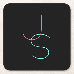 Dessous De Verre Carré Initiales modernes élégantes et modifiables