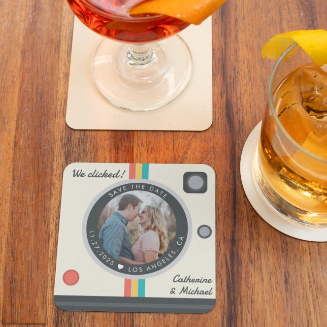 Dessous De Verre Carré Instant Camera Couple Photo Unique Enregistrer La  (Créateur téléchargé)