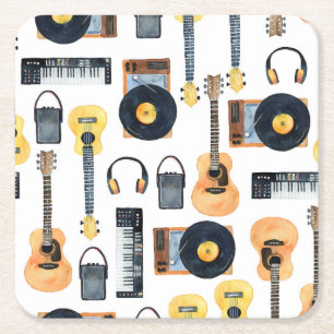 Dessous De Verre Carré Instruments de musique : aquarelle transparente