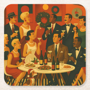 Dessous De Verre Carré Intellectuels Martini de Noël Moderne du Milieu du