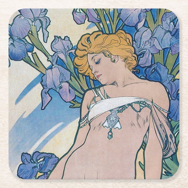 Dessous De Verre Carré Iris (Quatre Fleurs), Alphonse Mucha (Devant)