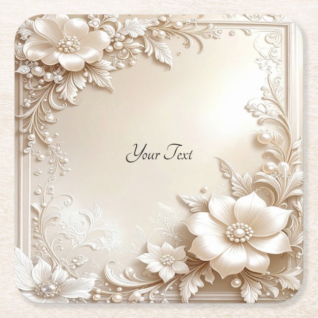 Dessous De Verre Carré Ivory Flowers Paper Coaster (Devant)