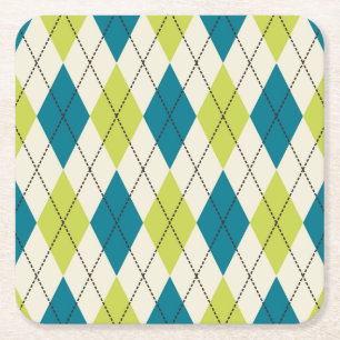 Dessous De Verre Carré Jacquard Bleu Et Vert
