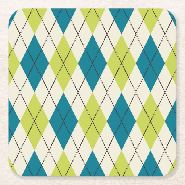 Dessous De Verre Carré Jacquard Bleu Et Vert (Devant)