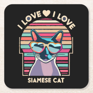 Dessous De Verre Carré J'adore le chat siamois